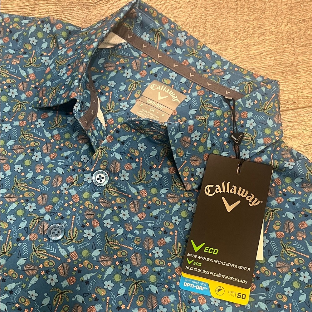 Callaway Men's Blue Patterned Polo- Size Small-NWT